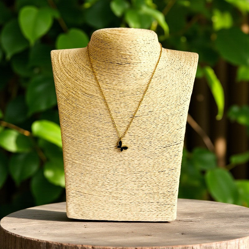Black Butterfly Necklace | 18K PVD Gold Plated - For Women | Includes: Necklace
