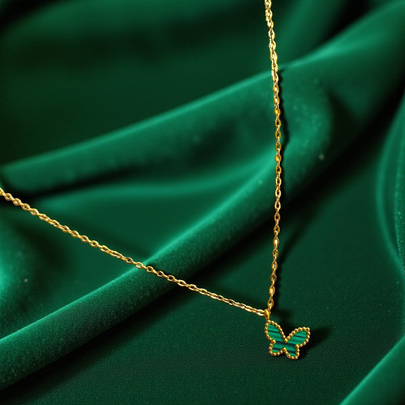 Malachite Butterfly Necklace | 18K PVD Gold Plated - For Women | Includes: Necklace