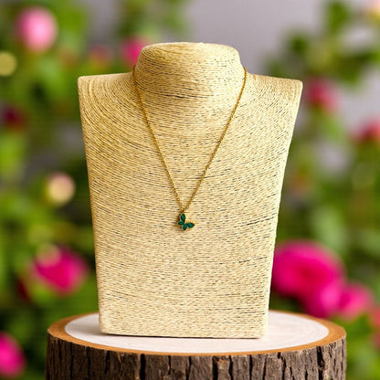 Malachite Butterfly Necklace | 18K PVD Gold Plated - For Women | Includes: Necklace