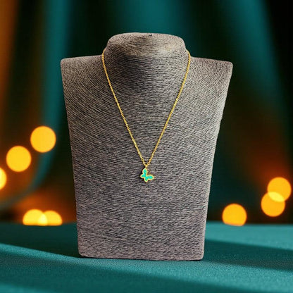 Malachite Butterfly Necklace | 18K PVD Gold Plated - For Women | Includes: Necklace