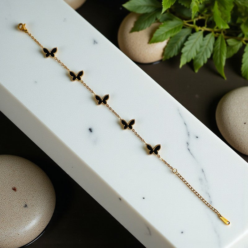 Black Butterfly Dainty Bracelet | 18K PVD Gold Plated - For Women | Includes: Bracelet