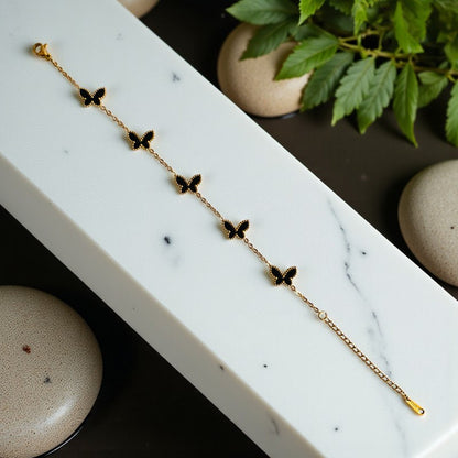 Black Butterfly Dainty Bracelet | 18K PVD Gold Plated - For Women | Includes: Bracelet