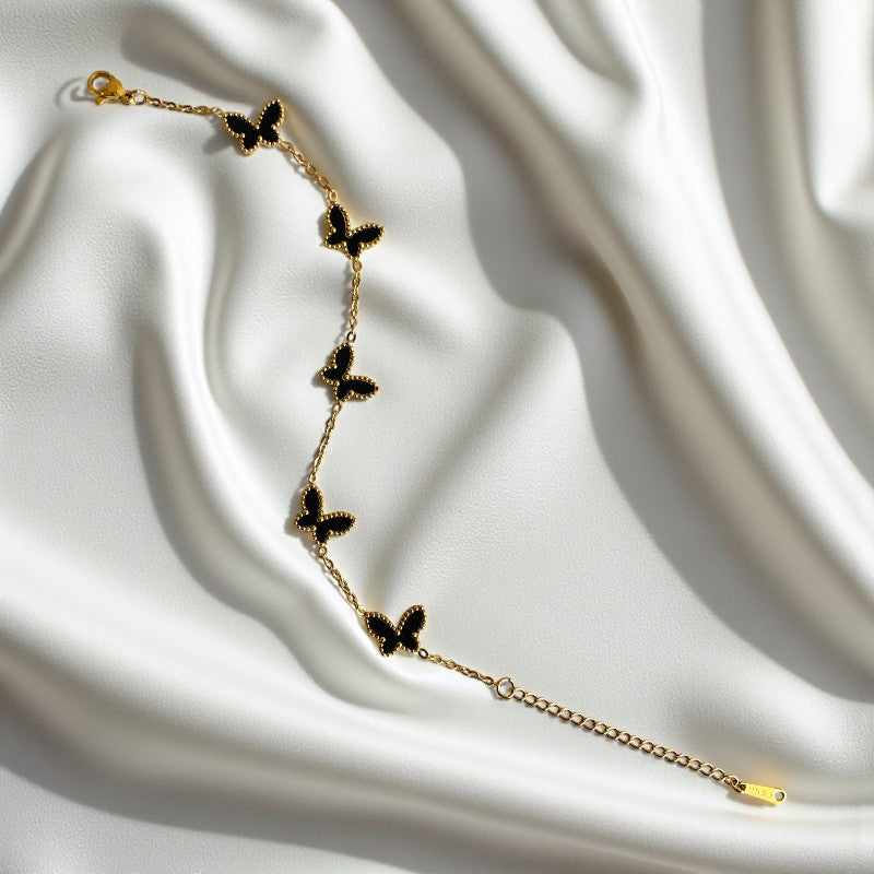 Black Butterfly Dainty Bracelet | 18K PVD Gold Plated - For Women | Includes: Bracelet