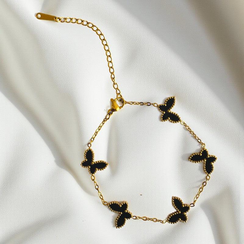Black Butterfly Dainty Bracelet | 18K PVD Gold Plated - For Women | Includes: Bracelet