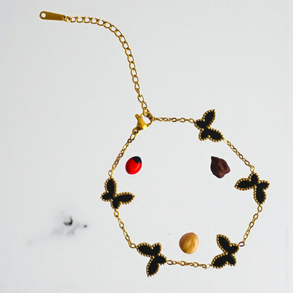 Black Butterfly Dainty Bracelet | 18K PVD Gold Plated - For Women | Includes: Bracelet
