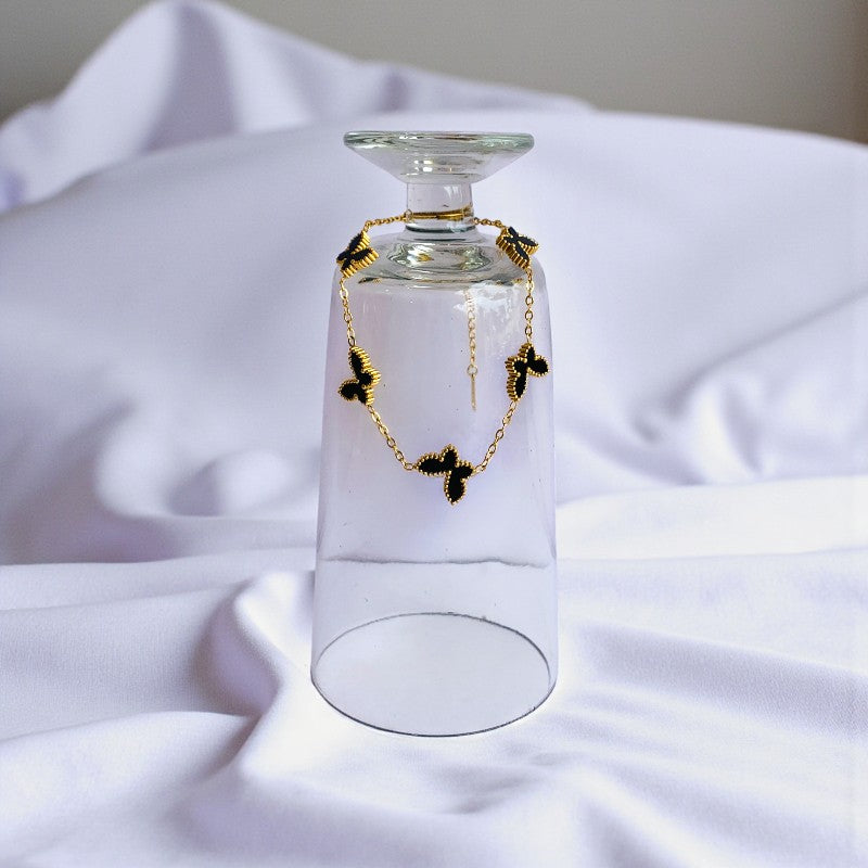 Black Butterfly Dainty Bracelet | 18K PVD Gold Plated - For Women | Includes: Bracelet