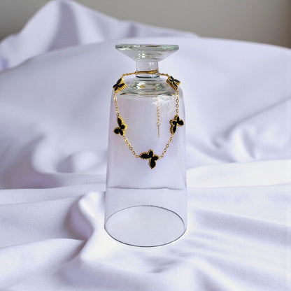 Black Butterfly Dainty Bracelet | 18K PVD Gold Plated - For Women | Includes: Bracelet