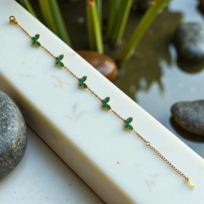 Green Butterfly Dainty Bracelet | 18K PVD Gold Plated - For Women | Includes: Bracelet
