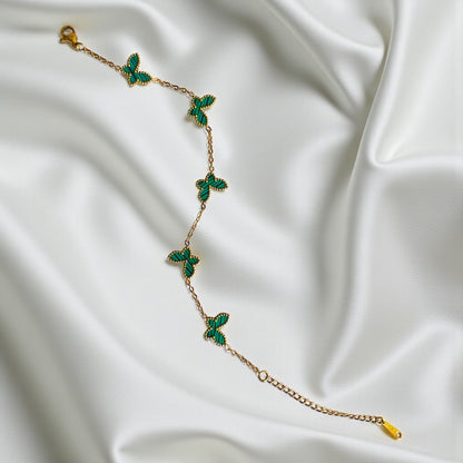 Green Butterfly Dainty Bracelet | 18K PVD Gold Plated - For Women | Includes: Bracelet