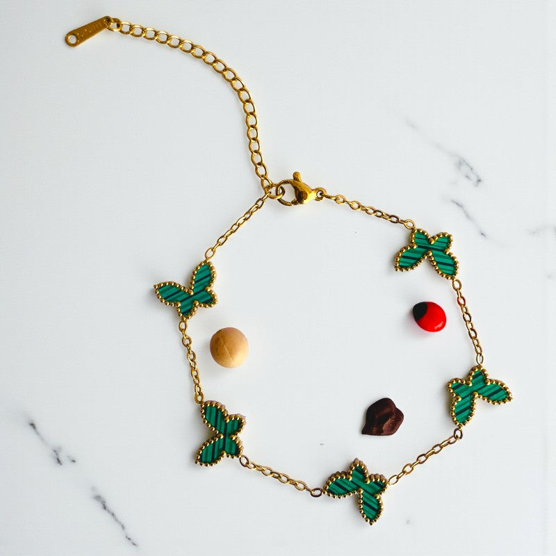 Green Butterfly Dainty Bracelet | 18K PVD Gold Plated - For Women | Includes: Bracelet