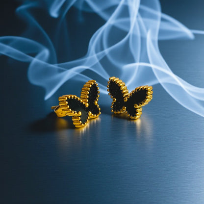 Black Butterfly Dainty Earring | 18K PVD Gold Plated - For Women | Includes: Earring