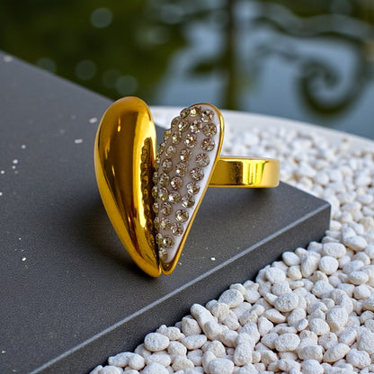 Zircon Heart Cuff Ring | 18K PVD Gold Plated - For Women | Includes: Ring