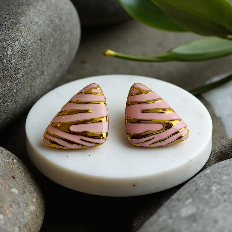 Pink Chunky Triangle Earring | 18K PVD Gold Plated - For Women | Includes: Earring