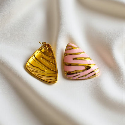 Pink Chunky Triangle Earring | 18K PVD Gold Plated - For Women | Includes: Earring