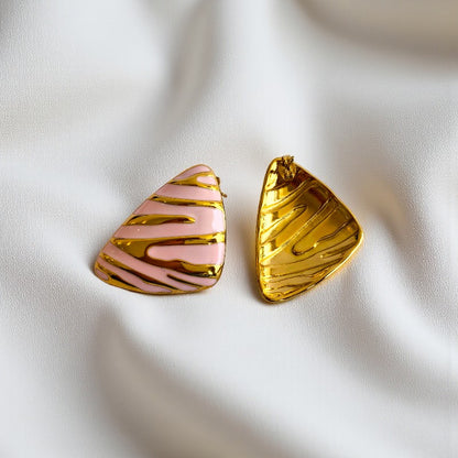 Pink Chunky Triangle Earring | 18K PVD Gold Plated - For Women | Includes: Earring