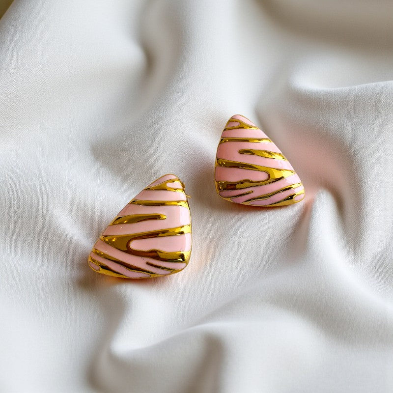 Pink Chunky Triangle Earring | 18K PVD Gold Plated - For Women | Includes: Earring
