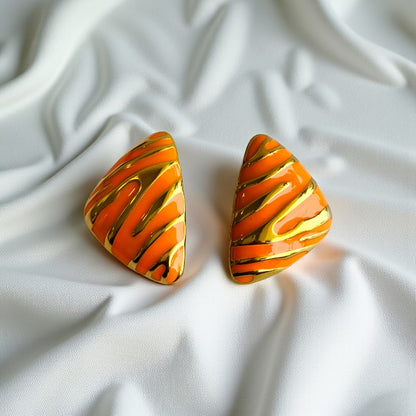 Orange Chunky Triangle Earring | 18K PVD Gold Plated - For Women | Includes: Earring