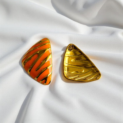 Orange Chunky Triangle Earring | 18K PVD Gold Plated - For Women | Includes: Earring