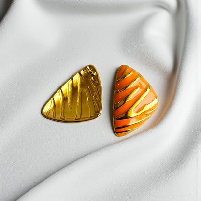 Orange Chunky Triangle Earring | 18K PVD Gold Plated - For Women | Includes: Earring