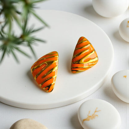 Orange Chunky Triangle Earring | 18K PVD Gold Plated - For Women | Includes: Earring