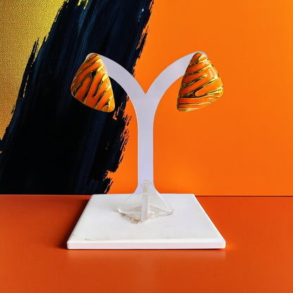 Orange Chunky Triangle Earring | 18K PVD Gold Plated - For Women | Includes: Earring