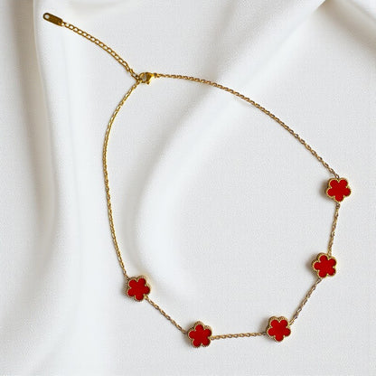 Red Clover Necklace | 18K PVD Gold Plated - For Women | Includes: Necklace