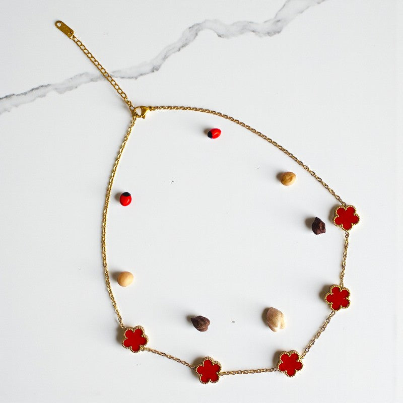 Red Clover Necklace | 18K PVD Gold Plated - For Women | Includes: Necklace