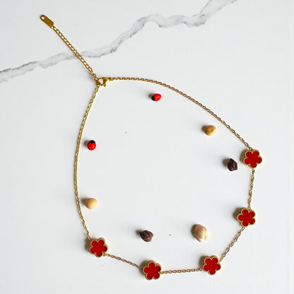 Red Clover Necklace | 18K PVD Gold Plated - For Women | Includes: Necklace