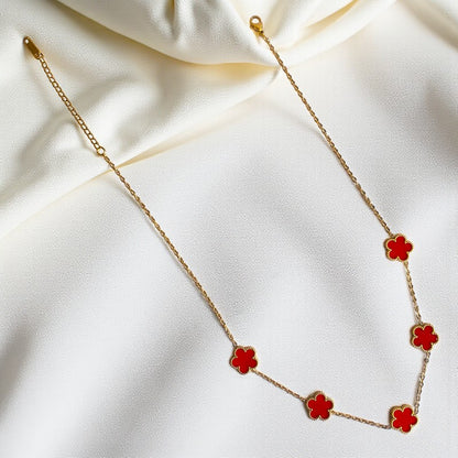 Red Clover Necklace | 18K PVD Gold Plated - For Women | Includes: Necklace