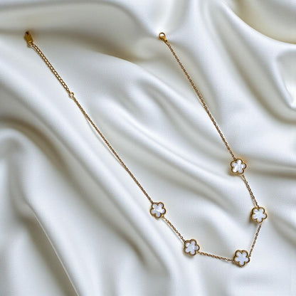 White Shell Clover Necklace | 18K PVD Gold Plated - For Women | Includes: Necklace