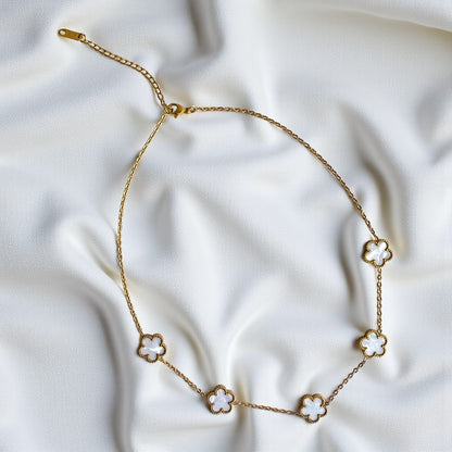 White Shell Clover Necklace | 18K PVD Gold Plated - For Women | Includes: Necklace