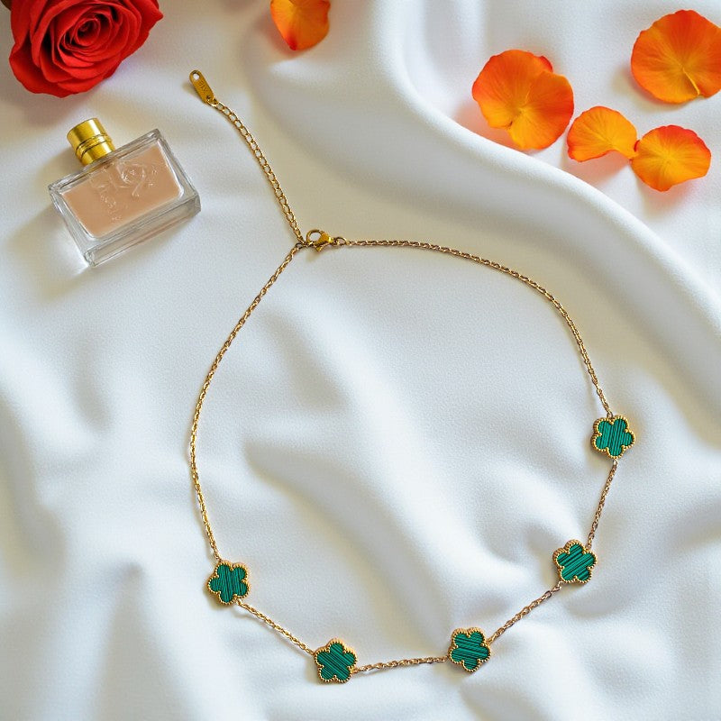 Malachite Clover Necklace | 18K PVD Gold Plated - For Women | Includes: Necklace