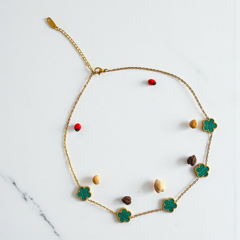Malachite Clover Necklace | 18K PVD Gold Plated - For Women | Includes: Necklace