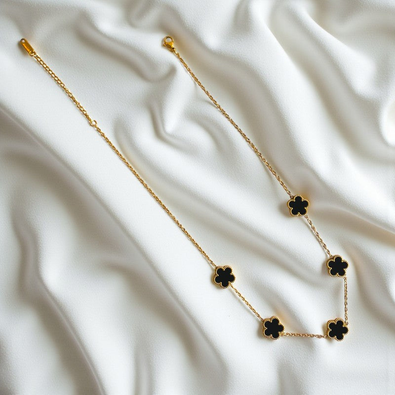 Black Clover Necklace | 18K PVD Gold Plated - For Women | Includes: Necklace