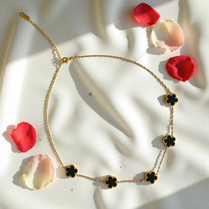 Black Clover Necklace | 18K PVD Gold Plated - For Women | Includes: Necklace