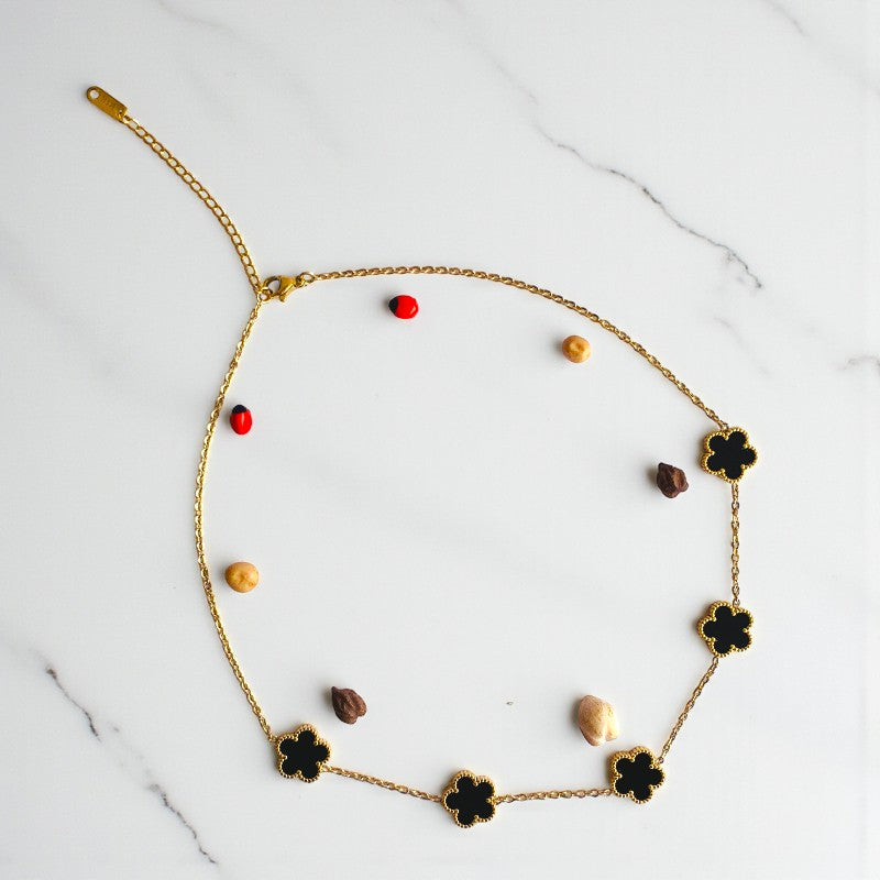Black Clover Necklace | 18K PVD Gold Plated - For Women | Includes: Necklace