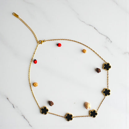 Black Clover Necklace | 18K PVD Gold Plated - For Women | Includes: Necklace