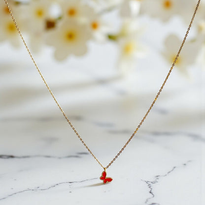 Red Butterfly Necklace | 18K PVD Gold Plated - For Women | Includes: Necklace