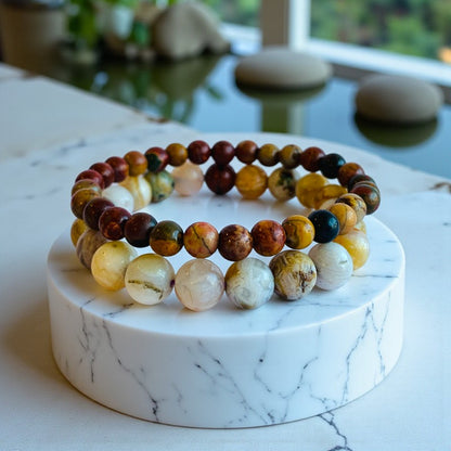 Nurture Stacked Bracelets | Bamboo Agate - For Unisex | Includes: Bracelets (Set of 2)