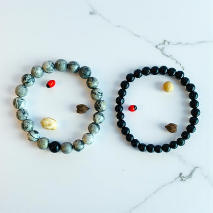 Strength Stacked Bracelets | Obsidian - For Unisex | Includes: Bracelets (Set of 2)