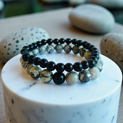 Strength Stacked Bracelets | Obsidian - For Unisex | Includes: Bracelets (Set of 2)