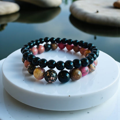 Compassion Stacked Bracelets | Rhodonite - For Unisex | Includes: Bracelets (Set of 2)