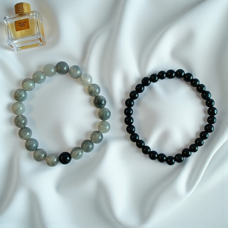 Stability Stacked Bracelets | Grey Agate - For Unisex | Includes: Bracelets (Set of 2)