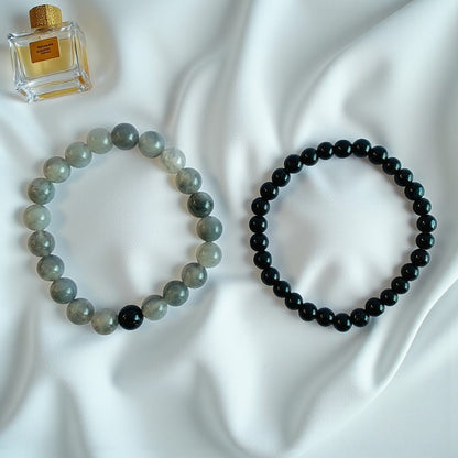 Stability Stacked Bracelets | Grey Agate - For Unisex | Includes: Bracelets (Set of 2)