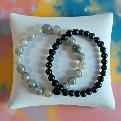 Stability Stacked Bracelets | Grey Agate - For Unisex | Includes: Bracelets (Set of 2)