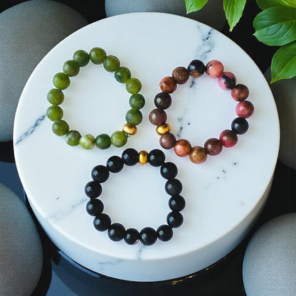 Flexi Modern Rings | Jade & Obsidian Gemstones - For Women | Includes: Rings (Set of 3)