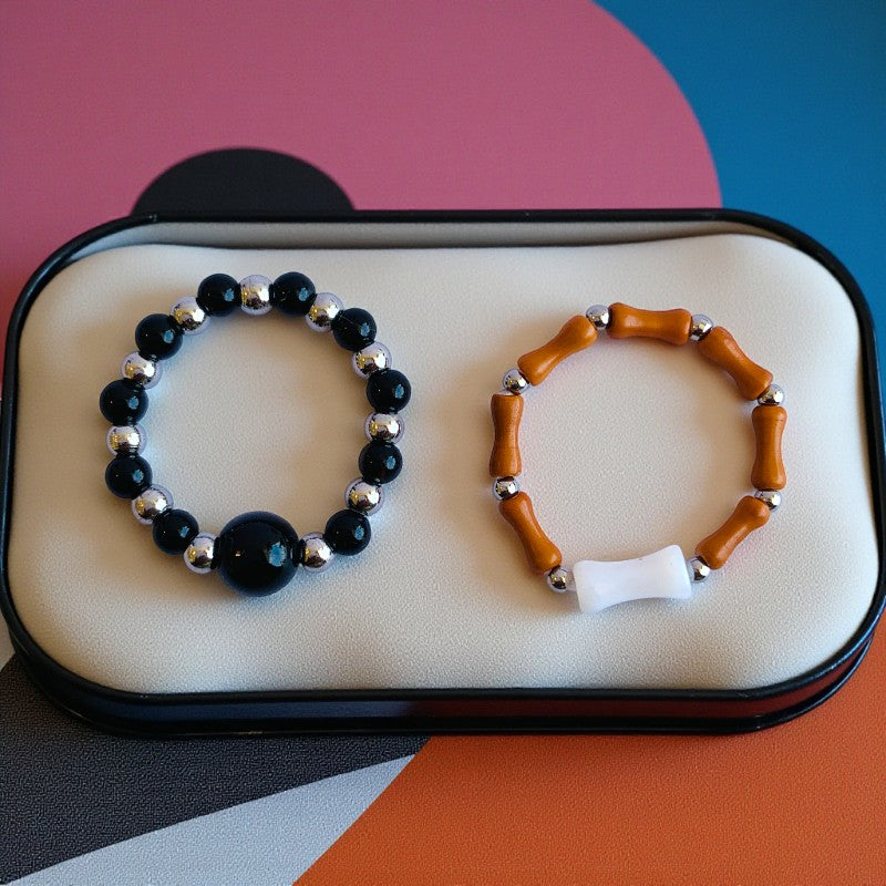 Flexi Modern Rings | Brown Obsidian Gemstones - For Women | Includes: Rings (Set of 2)