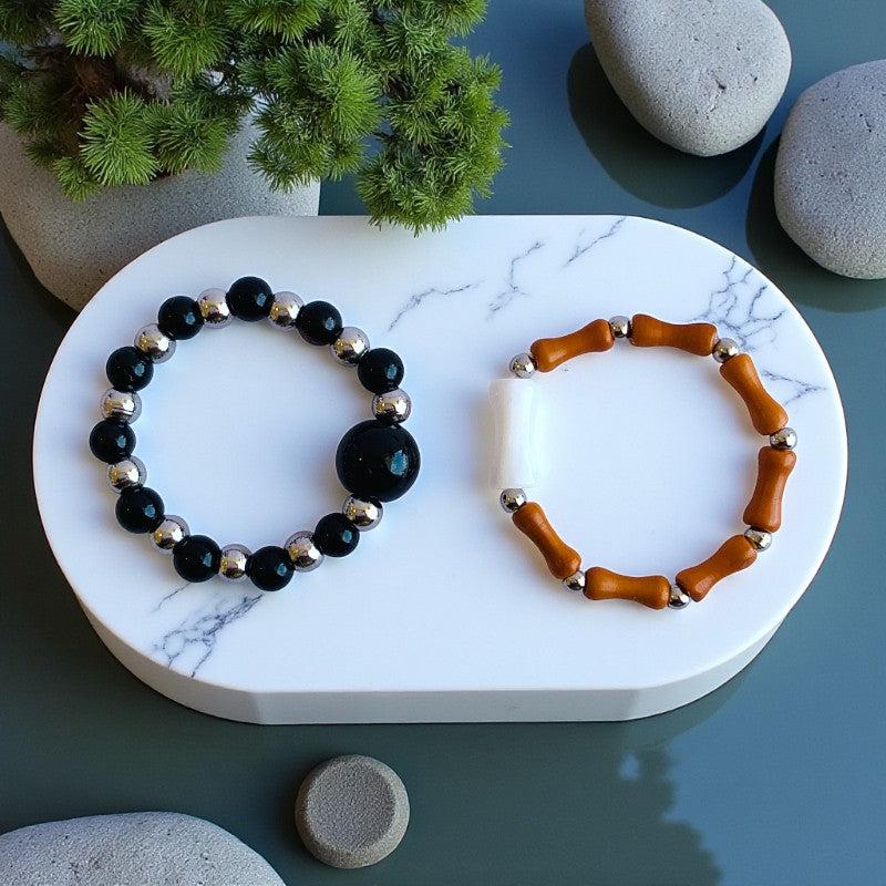 Flexi Modern Rings | Brown Obsidian Gemstones - For Women | Includes: Rings (Set of 2)
