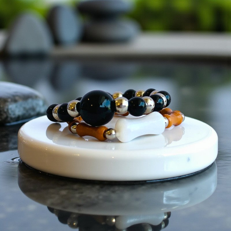 Flexi Modern Rings | Brown Obsidian Gemstones - For Women | Includes: Rings (Set of 2)