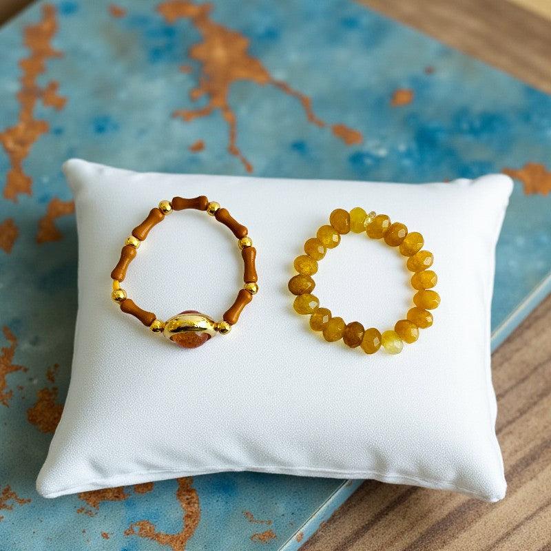 Flexi Modern Rings | Calcite & Jade Gemstones - For Women | Includes: Rings (Set of 2)